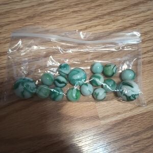 Vintage Lot Of Green Swirl Marbles. 3 Shooters. 13 Regular